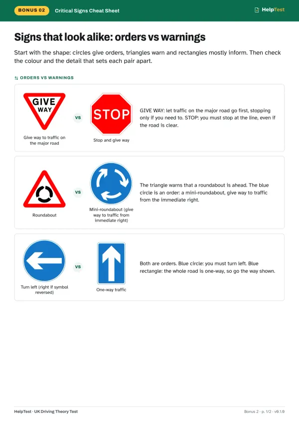 Critical Signs Cheat Sheet, first page