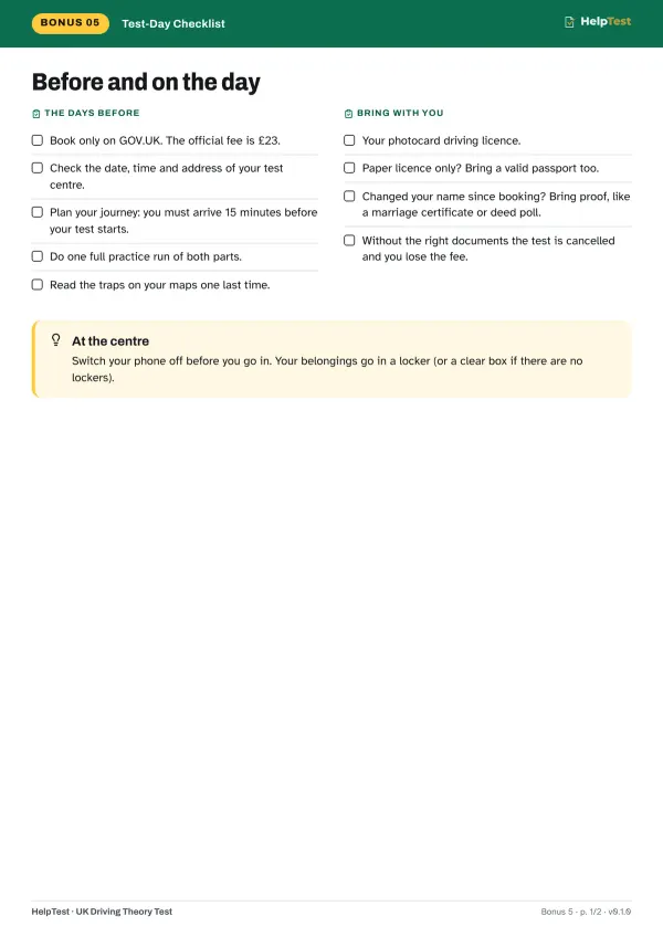 Test-Day Checklist, first page